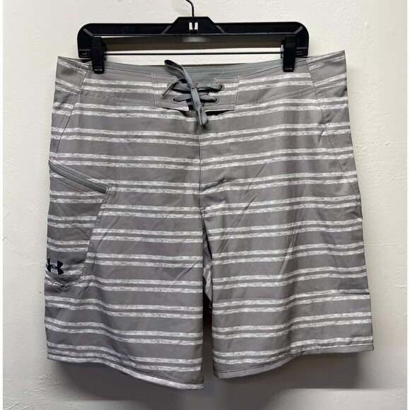 Under Armour Mens Loose Fit Striped Swim Trunks Board Shorts Heatgear Sz 36 READ - Picture 9 of 9